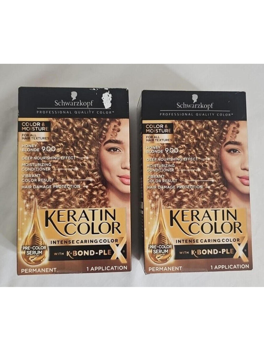 NEW 2 Boxes Schwarzkopf Keratin Color Permanent Hair Color 9.00 Honey Blonde